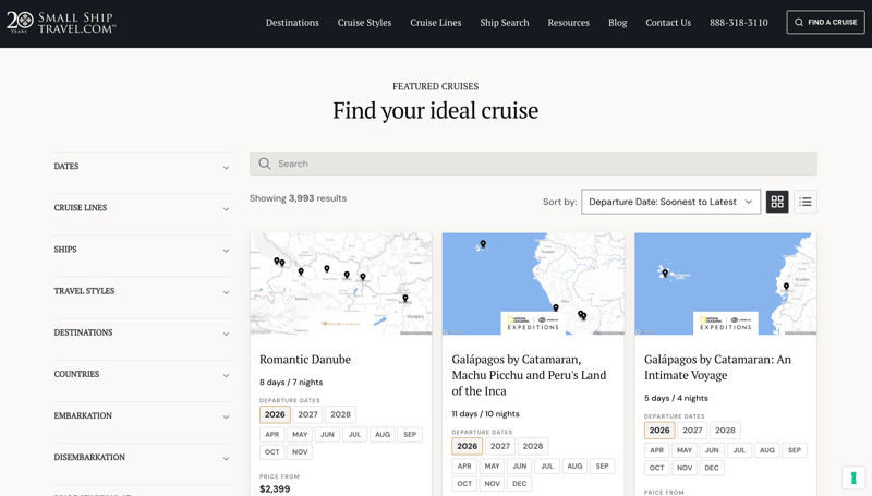 SmallShipTravel website screenshot